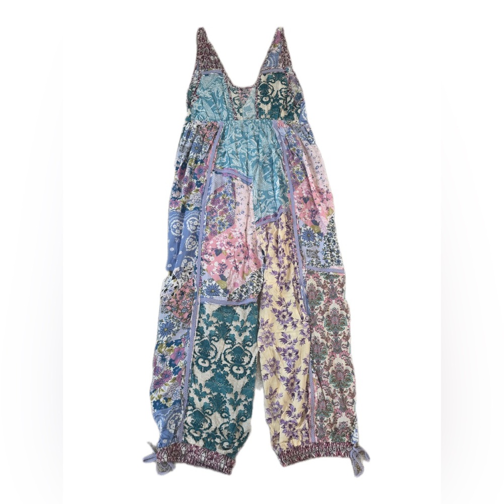 Blue Velvet Patchwork Boho Jumpsuit NWT Size Medium Wide Leg Floral - Picture 7 of 11